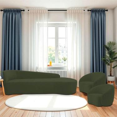 Imagem de Kit Divã Recamier Orgânico França 180cm Lado Direito E 2 Poltronas Amore Linho Verde