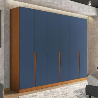 Imagem de Guarda-Roupa Casal Porto 6 Portas 4 Gavetas Freijó/Azu L- Politorno, A