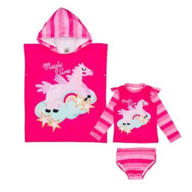 Imagem de Kit Poncho Atoalhado + Conjunto Menina Proteção Solar Uv - Fofotinhos,