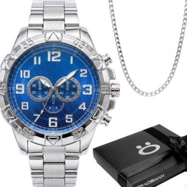 Imagem de Relógio Masculino prata aço inox pesado social original casual present