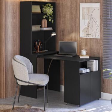 Imagem de Armário Escrivaninha Dual com Mesa Retrátil 2 Portas 1 Prateleira em MDP 69cm Preto