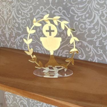 Imagem de Topo de Bolo Primeira Eucaristia em Acrílico Dourado - 15x13cm - Fórma