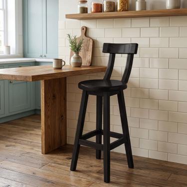 Imagem de Cadeira de Bar Girafa Madeira Alta com Encosto para Balcão e Bancada Gourmet Estilo Mod...