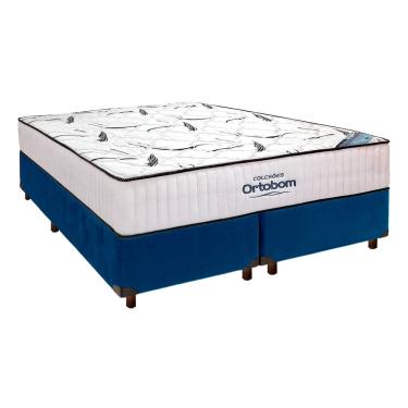 Imagem de Cama Box Azul + Colchão Queen High Foam Ortobom