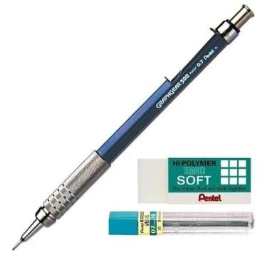 Imagem de Kit Lapiseira Pentel Graphgear 500 0,7mm Grafite Borracha