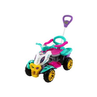 Imagem de Quadriciclo Infantil a Pedal Branco e Rosa  Magical Maral com Empurrad
