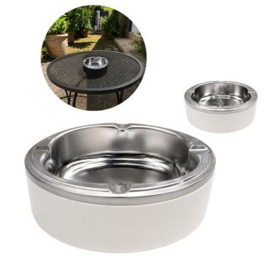 Imagem de Cinzeiro de Metal 11cm Redondo Resistente Luxuoso - Fx, Branco