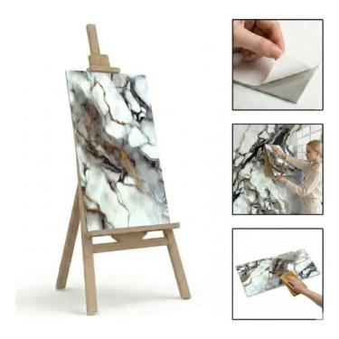 Imagem de Kit 34 Placas Porcelanato Painel Adesivo Vinílico Mármore - Placa Auto