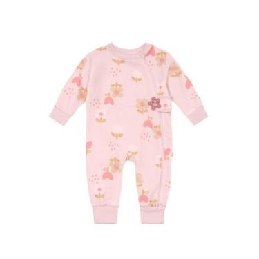 Imagem de Macacão bebê menina em moletom Brandili Baby, P, Rosa claro