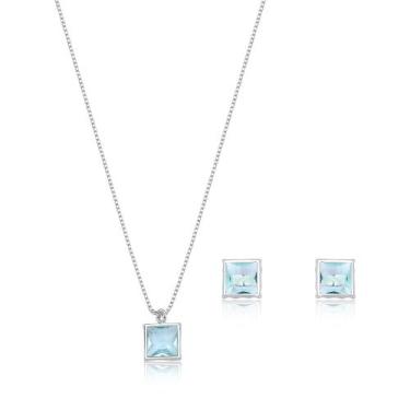 Imagem de Conjunto Prata 925 Quadrado 4 - REI DAS JOIAS, Azul claro, 45 CM