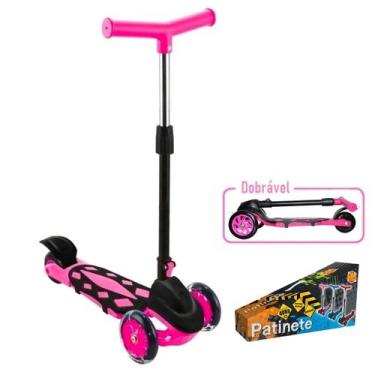 Imagem de Patinete Menina Infantil 3 Rodas Power Dobrável Rosa 66,5 Cm - DM TOYS