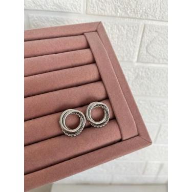 Imagem de Brinco de base circular trançado folheado a ouro e a prata feminino so