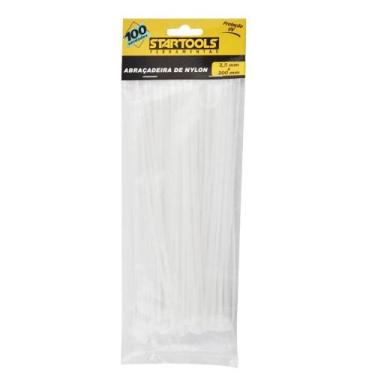 Imagem de Kit 100 Abraçadeira de Nylon Plástico  3,6 mm 20 Cm Branca Presilha Se