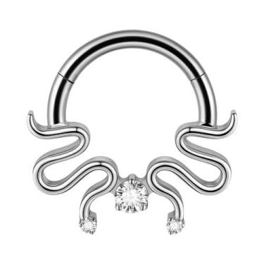 Imagem de Argola De Septo Articulada Em Titânio Prata E Ouro Com Zircônia Em For
