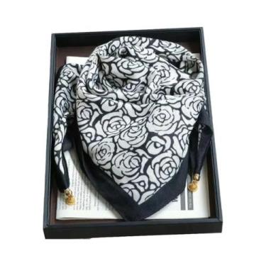 Imagem de Lenço De Seda Luxuoso Feminino Com Fivela Magnética, Estampado, Quadra