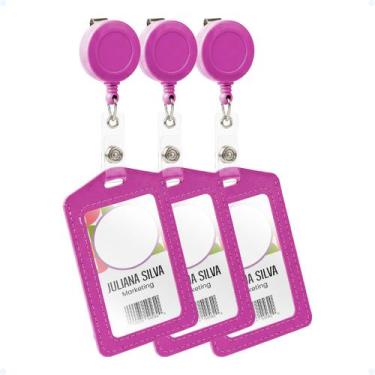 Imagem de Kit 3 Porta Crachá Clip Retrátil Protetor Flexível Vertical - Hxt, Ros