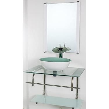 Imagem de GABINETE DE VIDRO PARA BANHEIRO INOX 60CM CUBA REDONDA BRANCO