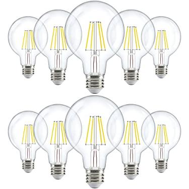 Imagem de Sunco Pacote com 10 lâmpadas LED G25, globo Edison de filamento, lâmpada de iluminação para banheiro quarto, 500 LM, 5W (equivalente a 60W), branco quente 3000K, regulável, base E26, UL transparente