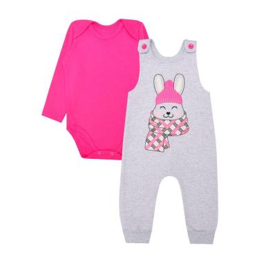 Imagem de Jardineira em Moletom Com Estampa de Coelhinho + Body Manga Longa