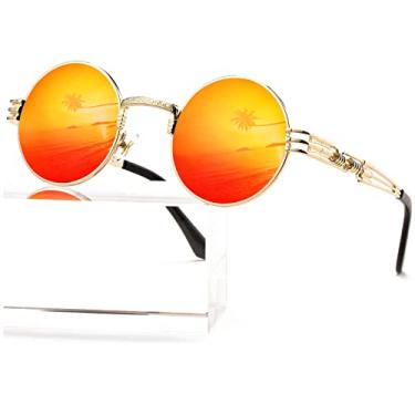 Imagem de AIEYEZO Óculos de Sol Redondos Steampunk Lennon Hippie, Armação de Metal 100% Lente com Bloqueio UV, Espelhado Dourado/Vermelho, Unissex-Adultos