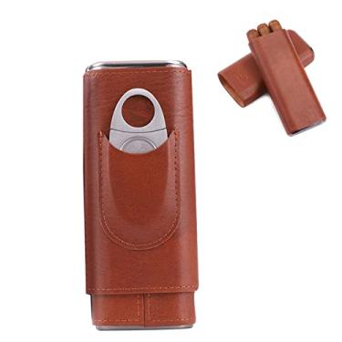 Imagem de Foern Estojo de charutos, estojo de transporte de charutos, couro de caixa de charutos, umidor de charuto forrado com madeira de cedro de aço inoxidável para presente para homens e mulheres amigos, marrom