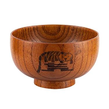 Imagem de UPTALY 1 peça tigelas de cereais de madeira de jujuba natural (ano do tigre, 300 ml), conjunto de tigelas de arroz do zodíaco animal, tigelas chinesas feitas à mão, tigela de madeira de aveia, tigela de refeição infantil, utensílios de madeira japonesa