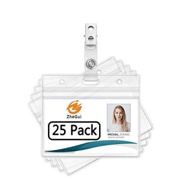 Imagem de Porta-crachá de identificação com clipe de plástico transparente Porta-crachá de identificação em PVC impermeável Ziplock horizontal com alças de clipe da ZHEGUI (pacote de 25, horizontal 2,3 x 3,5)