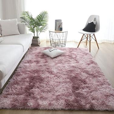 Imagem de Tapetes de área felpudos macios modernos internos, tapete de área de acento de berçário de pelúcia antiderrapante, tapete peludo de pele sintética para sala de estar decoração de casa com raiz de lótus tingida-rosa 82 cm x 199 cm
