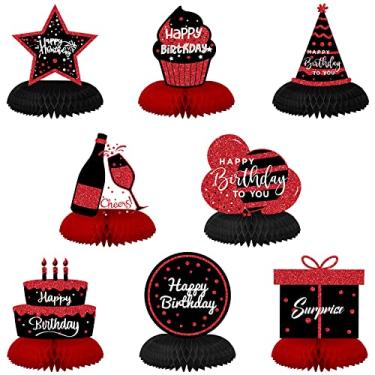 Imagem de 9 peças de decoração de aniversário vermelho e preto mesa centros de colmeia mesa decorações de mesa de festa vermelho e preto placa de mesa para mulheres homens 30º 40º 50º 60º