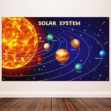 Imagem de Solar System Party Decorations, Extra Large Fabric Solar System Planets Poster for Outer Space Party Educational Supplies, Solar System Banner Photo Booth Backdrop Background