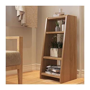 Imagem de KIZQYN Estante de 4 prateleiras estante de estante de madeira trapézio prateleira de exibição de estante de quarto mesa de cabeceira, prateleira de armazenamento decorativa independente, L 39 × D 34 × A 34 estante de livros (cor: latão)