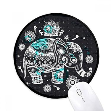 Imagem de DIYthinker Nation Elefante Flor Preto Azul Animal Mouse Pad Desktop Escritório Tapete Redondo para Computador