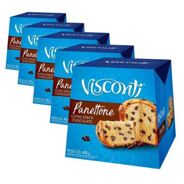 Imagem de 5 Panetones Visconti, Pannetone Gotas de Chocolate 400g