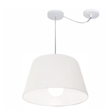 Imagem de Lustre Pendente com Desvio de Centro Cúpula Tecido 21/30x40 cm, Vivare Iluminação, Pendente4273 BR, Branco, Médio