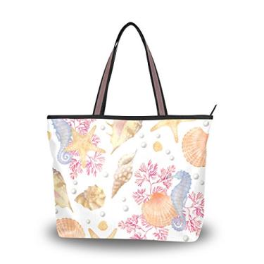 Imagem de ColourLife Bolsa de ombro branca com estampa de mar para mulheres, Colorido., Large