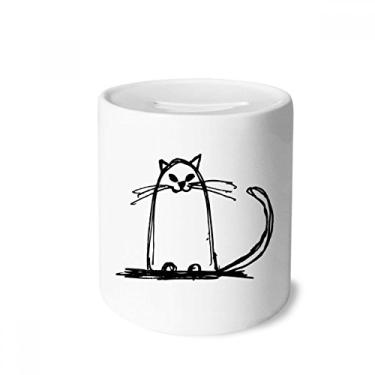 Imagem de DIYthinker Caixa de dinheiro encaracolada com gato sorriso, caixa de moedas de cerâmica para presente de cofrinho