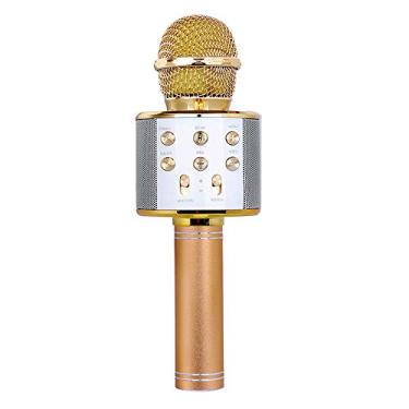 Imagem de Tomshin Microfone sem fio BT profissional alto-falante de karaokê Reprodutor de música KTV Gravador de canto Microfone de mão dourado