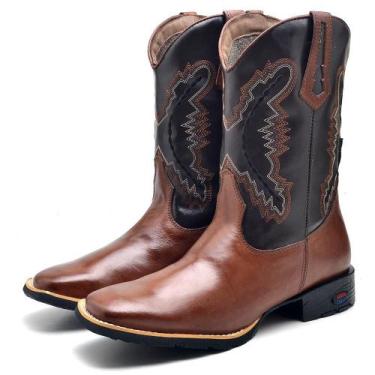 Imagem de Bota Texana Masculina Couro Bordada Cano Alto Country Leve - Fak Boots