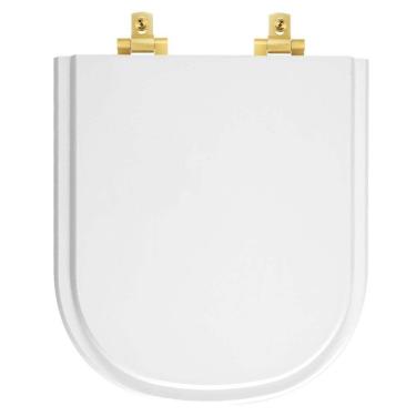 Imagem de Tampa de Vaso MDF Com Amortecedor Vogue Plus Branco para bacia Deca com Ferragem Dourada