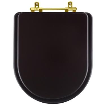 Imagem de Assento Sanitário Poliéster Carrara Marrom Fosco para vaso Deca Com Ferragem Dourada