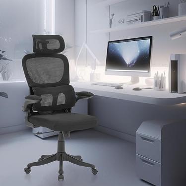 Imagem de Cadeira de escritório, design ergonômico com suporte lombar independente, malha respirável e encosto de cabeça ajustável（Preto)