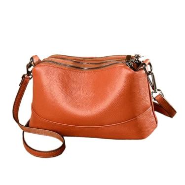 Imagem de NIGEDU Bolsa tiracolo feminina de couro, tamanho médio, 3 camadas, bolsa feminina moderna, Amarelo, marrom