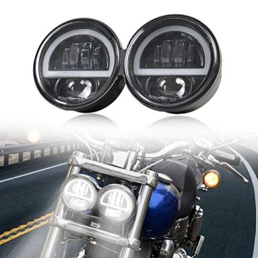 Imagem de VEISUTOR Farol de LED duplo para Fat Bob, kit de luz frontal de farol de LED atualizado com luzes de seta de farol alto e baixo e anel de halo DRL para Harley Dyna Fat Bob 2008-2019 acessórios