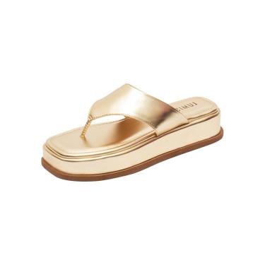 Imagem de Chinelo Papete Flatform Lumiss Sandália Tamanco De Dedo Confortável Dourado  feminino