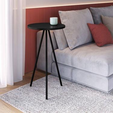Imagem de Mesa Lateral Redonda Alta Industrial Artesano Preto/Preto
