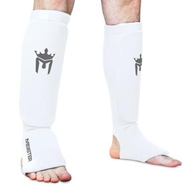 Imagem de Meister MMA Protetores acolchoados de tecido elástico para canela e interior (par), Branco, Small / Medium