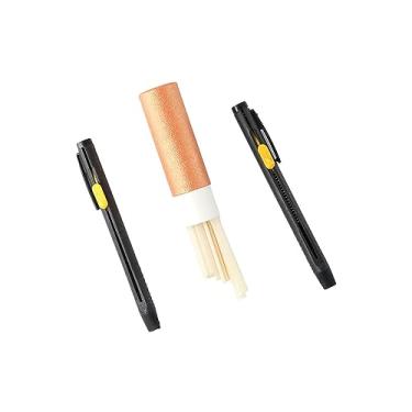 Imagem de Pokinge Conjunto de giz Tailors, 2 peças de conchas de caneta e 20 canetas marcadoras de tecido de couro com refil de cera, ferramentas de rastreamento para confecção de roupas, artesanato de costura