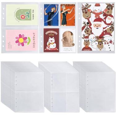 Imagem de 60 folhas para fichário A5, 3 tamanhos para fichário de cartão unilateral para 6 argolas (4 bolsos, 2 bolsos, 1 bolso)