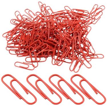 Imagem de Hitefu Pacote com 200 clipes de papel vermelhos - clipes de escritório coloridos de 28 mm para material escolar - clipes de papel de metal revestidos de vinil pequenos para organizar materiais de