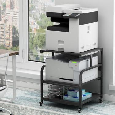 Imagem de Fannova Mesa extra grande de 65 cm x 59,9 cm com prateleira de armazenamento ajustável, carrinho de impressora com rodinhas de 3 níveis com rodas industriais para escritório em casa, preto